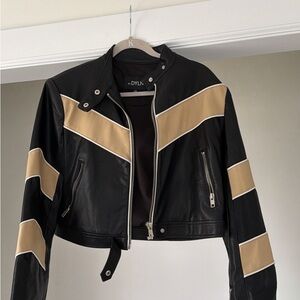 Black and Tan Leather Jacket for Women